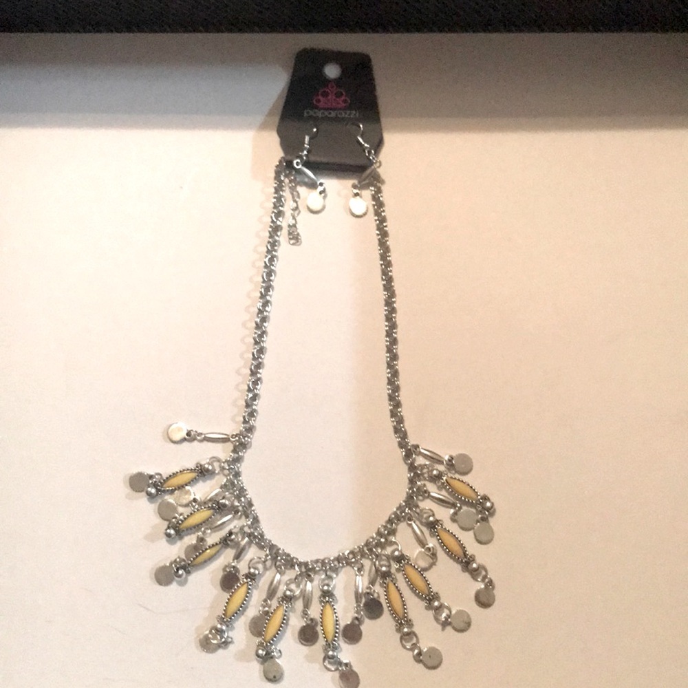 Paparazzi yellow and silver necklace earring set